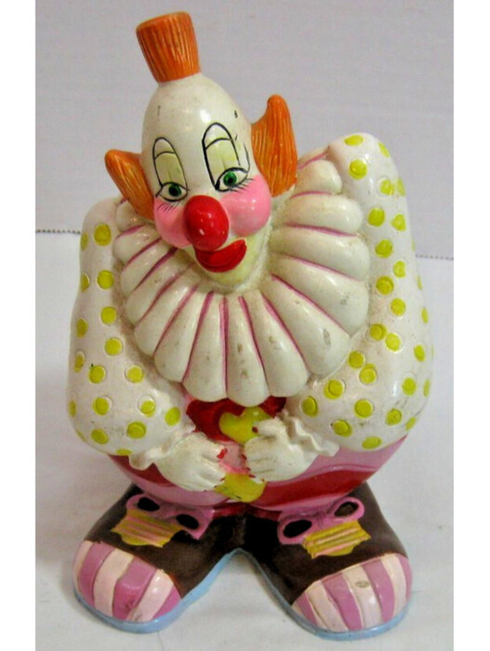 Vintage Small World Imports Creepy Clown Bank 6 1/2 inches tall with stopper